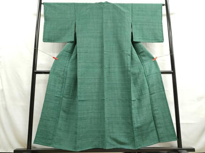 平和屋着物▽上質な紬 単衣 萌葱色 正絹 逸品 未使用 DAAU2666ud