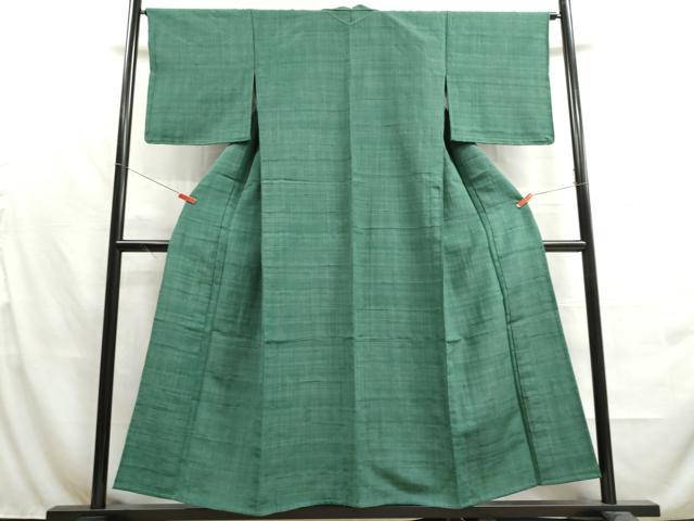 平和屋着物▽上質な紬 単衣 萌葱色 正絹 逸品 未使用 DAAU2666ud