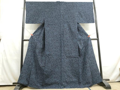 平和屋着物▽結城紬 単衣 更紗草花文 正絹 逸品 DAAU2667ud
