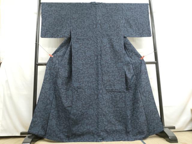 平和屋着物▽結城紬 単衣 更紗草花文 正絹 逸品 DAAU2667ud