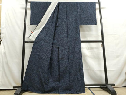 平和屋着物▽結城紬 単衣 更紗草花文 正絹 逸品 DAAU2667ud