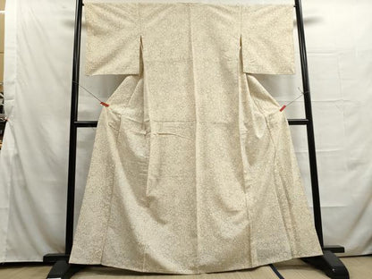 平和屋着物▽上質な小紋 単衣 紬地 草花文 正絹 逸品 DAAU2668ud