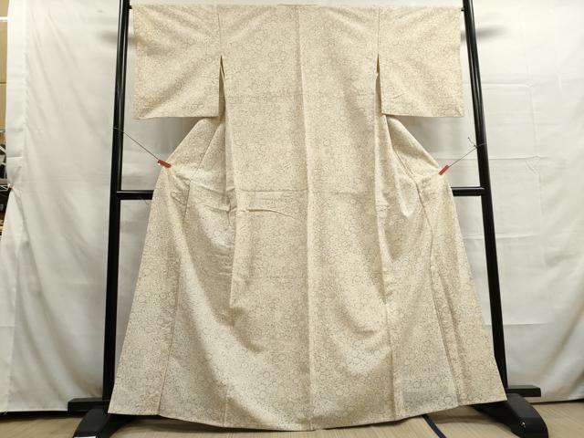 平和屋着物▽上質な小紋 単衣 紬地 草花文 正絹 逸品 DAAU2668ud