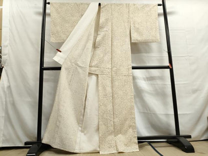 平和屋着物▽上質な小紋 単衣 紬地 草花文 正絹 逸品 DAAU2668ud