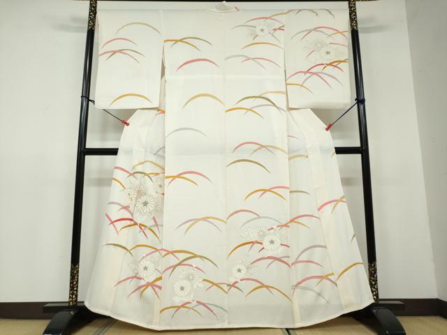 平和屋着物▽訪問着　単衣　駒刺繍　草花文　金彩　正絹　逸品　DAAU2836ud