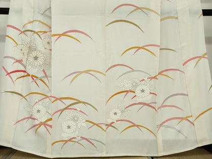 平和屋着物▽訪問着　単衣　駒刺繍　草花文　金彩　正絹　逸品　DAAU2836ud