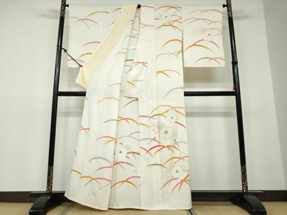 平和屋着物▽訪問着　単衣　駒刺繍　草花文　金彩　正絹　逸品　DAAU2836ud