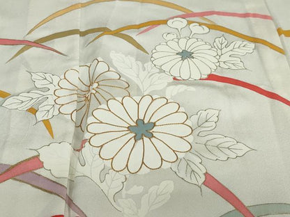 平和屋着物▽訪問着　単衣　駒刺繍　草花文　金彩　正絹　逸品　DAAU2836ud