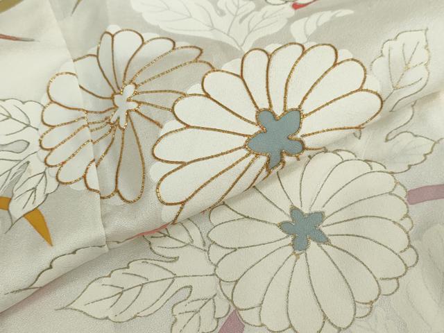 平和屋着物▽訪問着　単衣　駒刺繍　草花文　金彩　正絹　逸品　DAAU2836ud