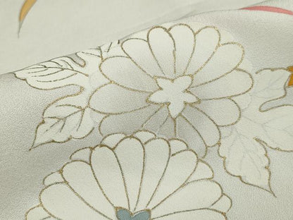 平和屋着物▽訪問着　単衣　駒刺繍　草花文　金彩　正絹　逸品　DAAU2836ud