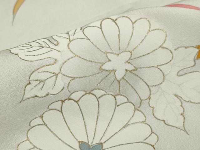 平和屋着物▽訪問着　単衣　駒刺繍　草花文　金彩　正絹　逸品　DAAU2836ud
