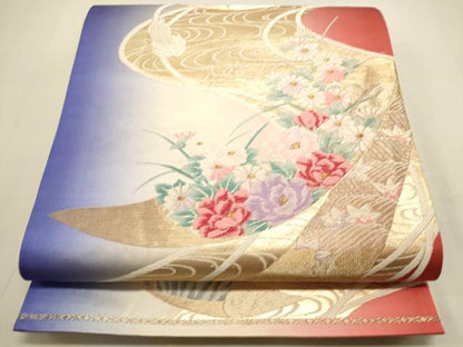 平和屋着物◎六通柄袋帯 唐織 流水花文 金糸 正絹 逸品 DAAU3058op