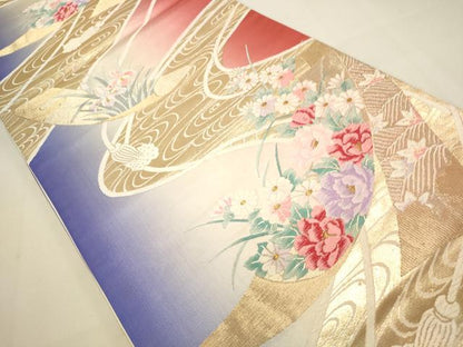 平和屋着物◎六通柄袋帯 唐織 流水花文 金糸 正絹 逸品 DAAU3058op