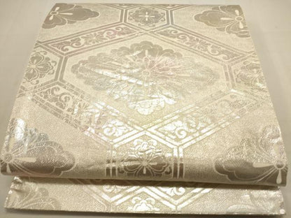 平和屋着物◎六通柄袋帯 蜀江菊唐草文 銀糸 正絹 逸品 DAAU3063op