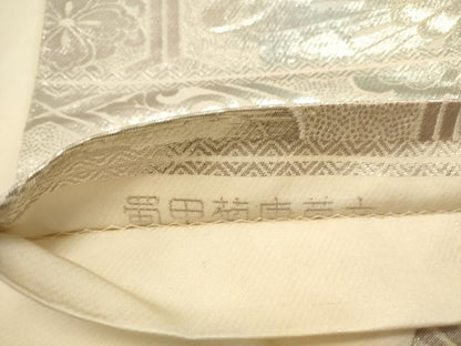 平和屋着物◎六通柄袋帯 蜀江菊唐草文 銀糸 正絹 逸品 DAAU3063op