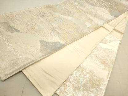 平和屋着物◎六通柄袋帯　風景文　引箔　正絹　逸品　DAAU3070op