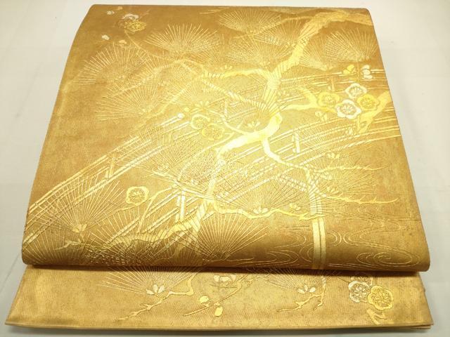 平和屋着物◎太鼓柄袋帯 風景梅松文 金銀彩 引箔 正絹 逸品 DAAU3090op