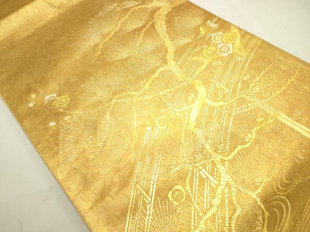 平和屋着物◎太鼓柄袋帯 風景梅松文 金銀彩 引箔 正絹 逸品 DAAU3090op