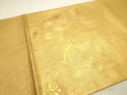 平和屋着物◎太鼓柄袋帯 風景梅松文 金銀彩 引箔 正絹 逸品 DAAU3090op