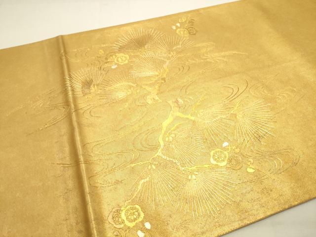 平和屋着物◎太鼓柄袋帯 風景梅松文 金銀彩 引箔 正絹 逸品 DAAU3090op