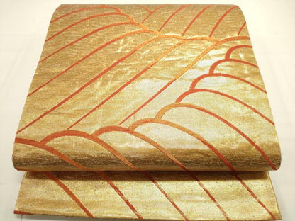 平和屋着物◎佐賀錦 両面 全通柄袋帯 立波文 金糸 正絹 逸品 DAAU3092op