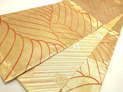 平和屋着物◎佐賀錦 両面 全通柄袋帯 立波文 金糸 正絹 逸品 DAAU3092op
