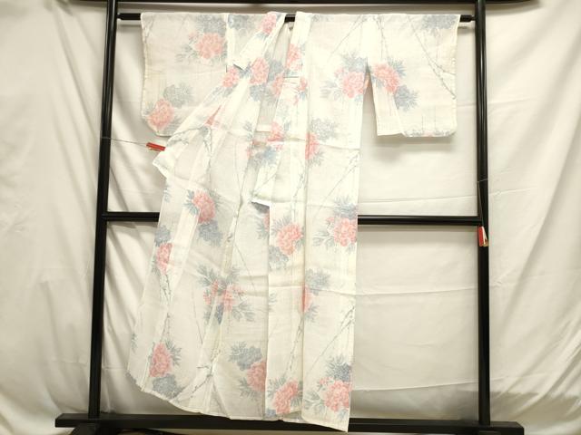 平和屋着物＊夏物 本場小千谷ちぢみ 牡丹 麻 逸品 DAAW0944op