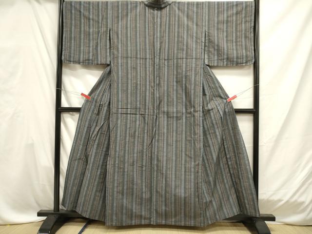 平和屋着物▽上質な紬 単衣 縞 正絹 逸品 DAAU3447op