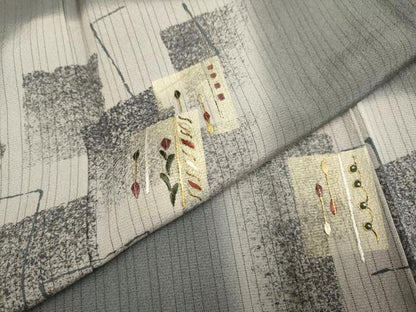 平和屋着物▽訪問着 単衣 刺繍 色紙花文 暈し染め 金糸 正絹 逸品 DAAU3575du