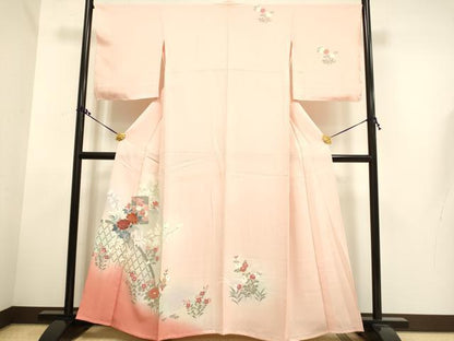 平和屋着物▽訪問着　単衣　破れ色紙籬花文　暈し染め　金彩　正絹　逸品　未使用　DAAU3581du