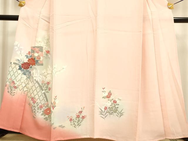 平和屋着物▽訪問着　単衣　破れ色紙籬花文　暈し染め　金彩　正絹　逸品　未使用　DAAU3581du