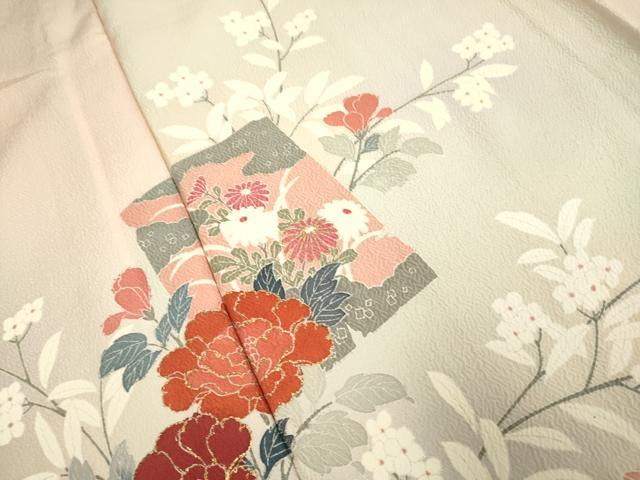 平和屋着物▽訪問着　単衣　破れ色紙籬花文　暈し染め　金彩　正絹　逸品　未使用　DAAU3581du