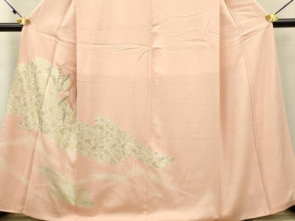 平和屋着物●訪問着 絞り 刺繍 草花文 宍色 金彩 正絹 逸品 DAAU3945du