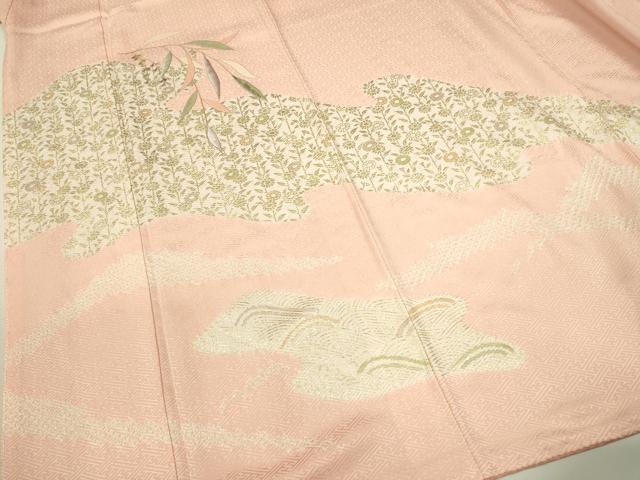 平和屋着物●訪問着 絞り 刺繍 草花文 宍色 金彩 正絹 逸品 DAAU3945du