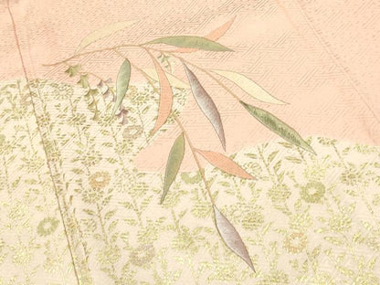 平和屋着物●訪問着 絞り 刺繍 草花文 宍色 金彩 正絹 逸品 DAAU3945du