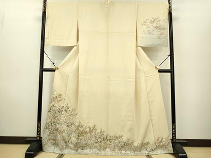 平和屋着物●訪問着　総刺繍　草花文　暈し染め　金糸　正絹　逸品　DAAU3957du