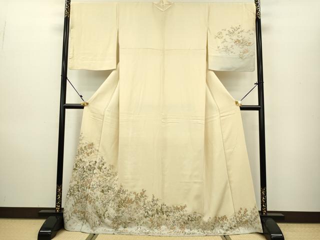 平和屋着物●訪問着　総刺繍　草花文　暈し染め　金糸　正絹　逸品　DAAU3957du