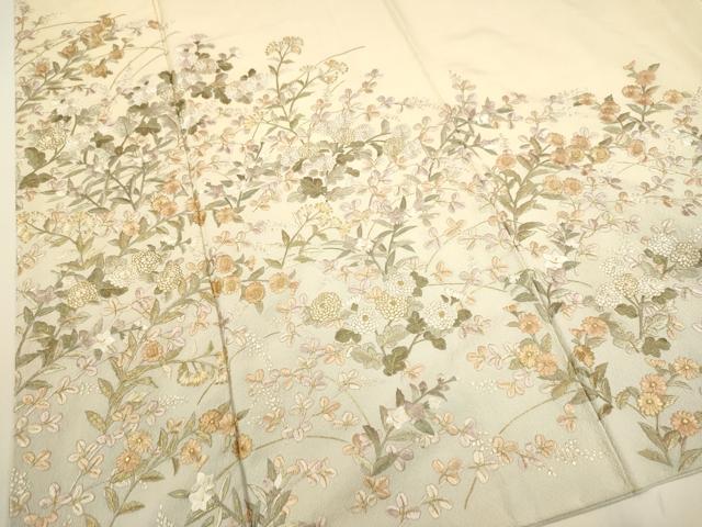 平和屋着物●訪問着　総刺繍　草花文　暈し染め　金糸　正絹　逸品　DAAU3957du
