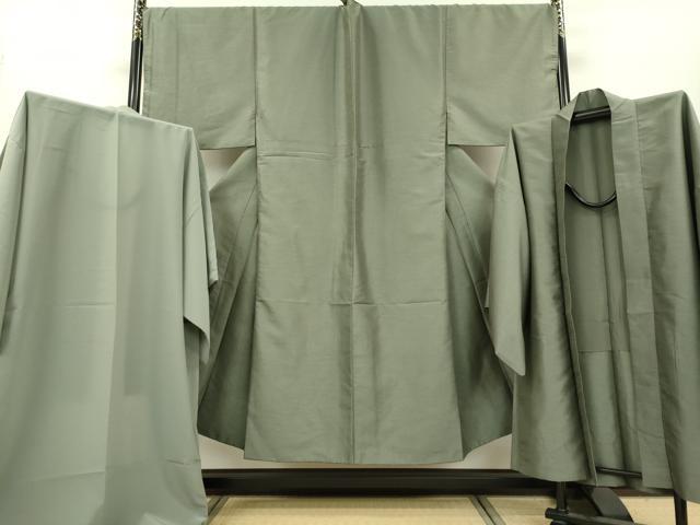 平和屋着物●男性　色無地　アンサンブル　長羽織・長襦袢（袷）セット　灰汁色　洗える着物　DAAU3963du