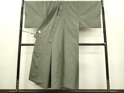 平和屋着物●男性　色無地　アンサンブル　長羽織・長襦袢（袷）セット　灰汁色　洗える着物　DAAU3963du