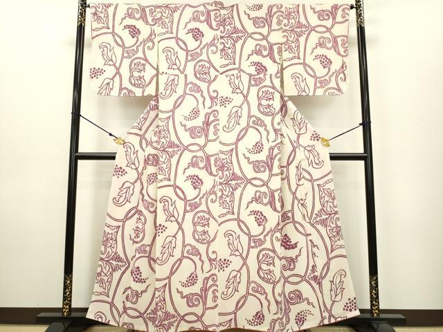 平和屋着物●上質な小紋 手描き 葡萄蔦の葉文 正絹 逸品 DAAU3967du