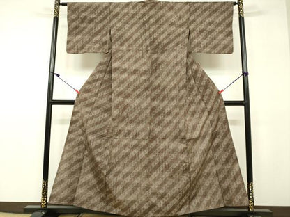 平和屋着物▽上質な紬 単衣 斜線文 正絹 逸品 DAAU3971du