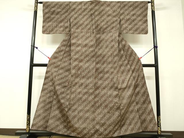 平和屋着物▽上質な紬 単衣 斜線文 正絹 逸品 DAAU3971du
