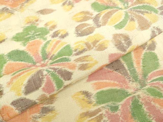 平和屋着物▽上質な紬 単衣 草花文 正絹 逸品 DAAU3973du