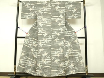 平和屋着物▽上質な紬 単衣 舞花文 正絹 逸品 DAAU3979du