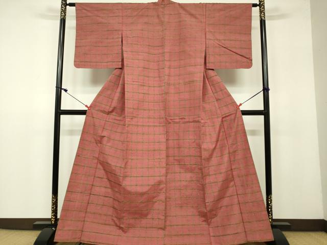 平和屋着物▽上質な紬 単衣 格子 正絹 逸品 DAAU3980du