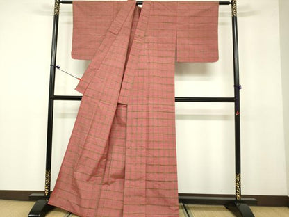 平和屋着物▽上質な紬 単衣 格子 正絹 逸品 DAAU3980du