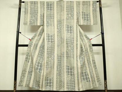 平和屋着物▽上質な紬　単衣　切嵌洋花間道　正絹　逸品　DAAU3981du