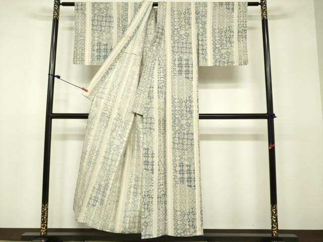 平和屋着物▽上質な紬　単衣　切嵌洋花間道　正絹　逸品　DAAU3981du