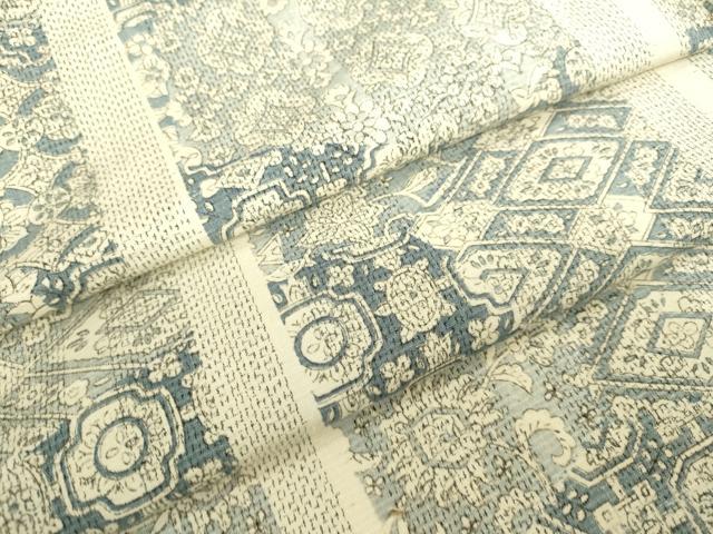 平和屋着物▽上質な紬　単衣　切嵌洋花間道　正絹　逸品　DAAU3981du